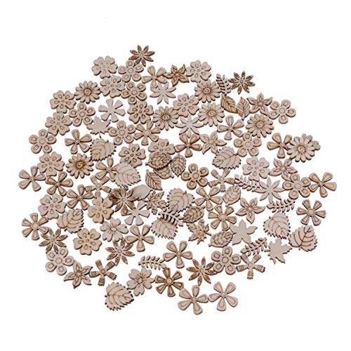 Flower Leaf Pattern Slice 100pcs Unfinished Wood Cutouts Flower Wood Shapes Pieces Wood Discs Slices for DIY Craft Table Scatter Confetti 20mm Wooden Healifty