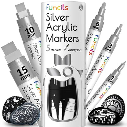 Funcils 5 Acrylic White Paint Pens - Fine & Jumbo Size Ink Pens