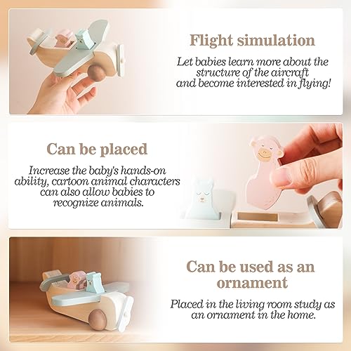 ibwaae Wooden Airplane Toys, Air Transport Vehicles Play Set, Wooden Pull Games, STEM Learning Gift Montessori Toy for Baby Toddler Boys Girls ibwaae