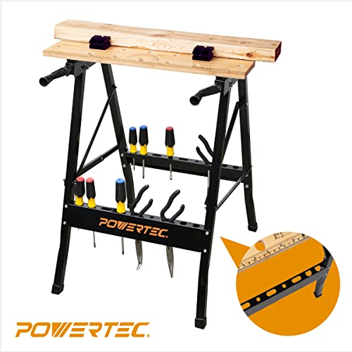 POWERTEC MT4006V Deluxe Bamboo Workbench Top | Portable Project Center and Vise Tool w/4 Bench Dogs POWERTEC