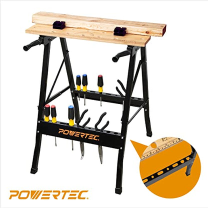 POWERTEC MT4006V Deluxe Bamboo Workbench Top | Portable Project Center and Vise Tool w/4 Bench Dogs - WoodArtSupply