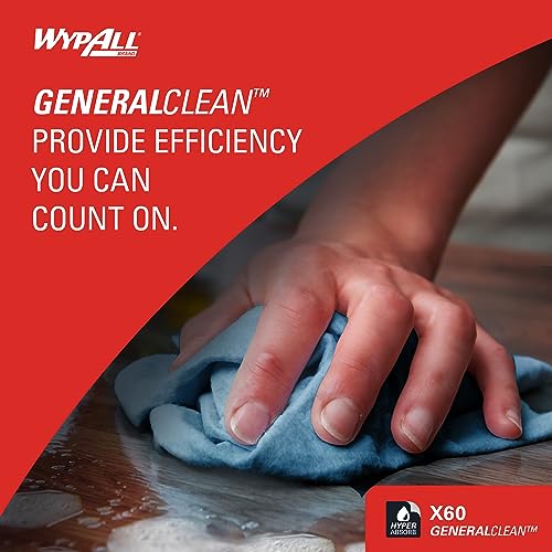 WypAll General Clean X60 Multi-Task Cleaning Cloths (34965), Jumbo Roll, Blue, 1,100 Sheets / Roll, 1 Roll / Case - WoodArtSupply