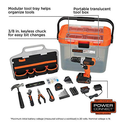 BLACK+DECKER 20V MAX Drill with Home Tool Kit, 66-Piece (BCKSB62C1) - WoodArtSupply