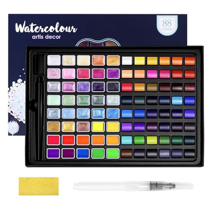 Meiliang Watercolor Paint Set, 48 Vivid Colors Includes12 Metallic Glitter  Solid