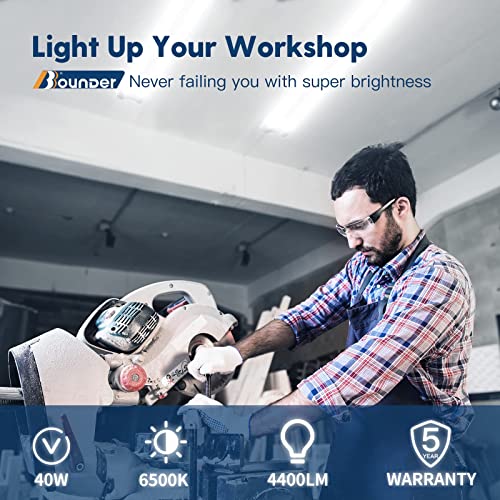 BBOUNDER 4 Pack Linkable LED Utility Shop Light, 4400 LM, Super Bright 6500K Cool Daylight, 4 FT, 48 Inch Integrated Fixture for Garage, 40W BBOUNDER