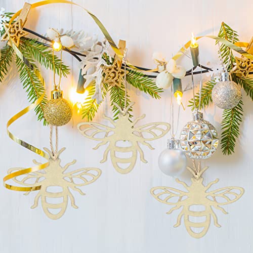 Amosfun 20pcs Bee Wooden Ornaments Unfinished Wood Slices Crafts Predrilled with Hole Spring Easter Bee Festival Party Decorations DIY Painting Amosfun