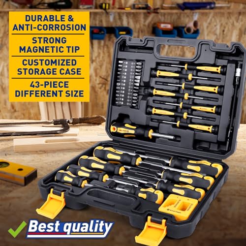 Magnetic Screwdrivers Set with Case, Amartisan 43-piece Includs Slotted, Phillips, Hex, Pozidriv,Torx and Precision Screwdriver Set, Magnetizer