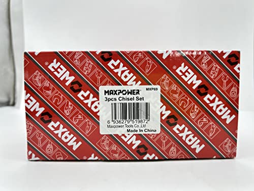 MAXPOWER 3PCS Masonry Chisel Set, 11 inch Point Chisel and Flat Chisel, 8 inch Brick Chisel, Tile Chisel Concrete Chisel with Thickness Hand Guard MAXPOWER