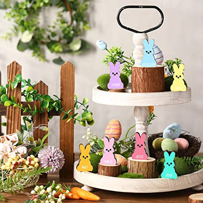 12 Pcs Easter Wood Bunny Cutouts Unfinished Bunny Table Wooden Sign Easter Tabletop Decoration Rabbit Shaped Blank Wooden Signs with 1 Base for