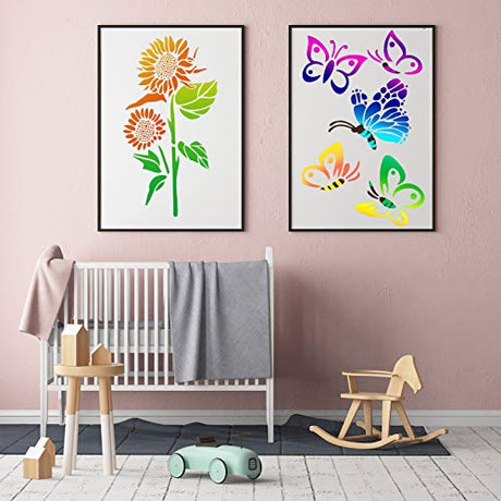8 Pieces Sunflower Butterflies Painting Stencils for Painting on Wood Flower Butterfly Stencil Kit for Painting on Wall Canvas You are My Sunshine Zonon