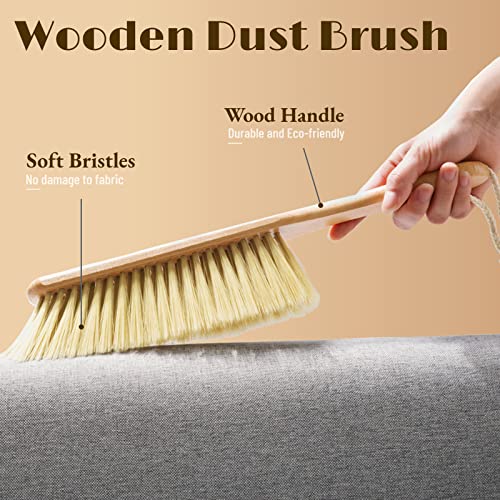 2 Pieces Dust Brush Hand Broom Wooden Bench Brushes with Soft Bristles Counter Brush with Long Wood Handle Household Cleaning Brush for Sofa Bed Pet REDANHA