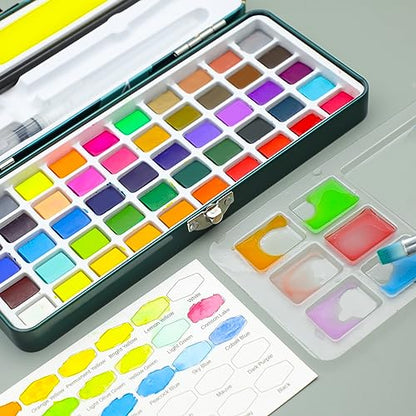 Artecho Watercolor Paint Set 50 Colors in Portable Box with Water Color Pallet, Watercolor Papers and Brushes, Ideal for Adults, Kids, Artists and