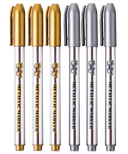 Mr. Pen- Metallic Paint Markers, 6 Pack, Silver and Gold, Silver Paint Marker, Gold Ink Pen, Silver Pen, Silver Markers Permanent Metallic, Silver Mr. Pen