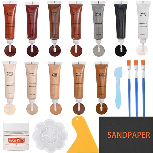 Wood Repair Kit 12 Colors Resin Filler Restore Finish for Wood Furniture Touch Up Paint, Laminate Floor Repair Kit for Scratches, Stains, and Holes