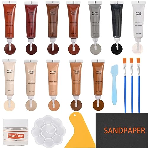 Wood Repair Kit 12 Colors Resin Filler Restore Finish for Wood Furniture Touch Up Paint, Laminate Floor Repair Kit for Scratches, Stains, and Holes - WoodArtSupply