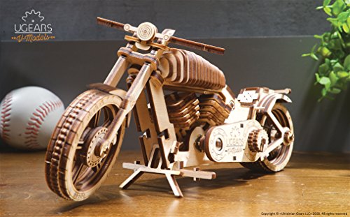 UGEARS Bike DIY Kit – Wooden Mechanical Motorcycle Project – Bike VM-02 Rubber Band Engine – for Vehicle Passionate and Bikers – Plywood Model with UGEARS