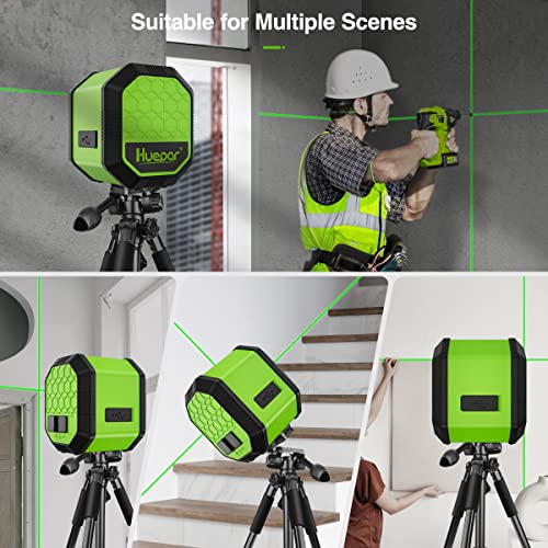 Huepar Green Beam Cross Line Laser Level, Self-Leveling Vertical and Horizontal Line Laser Leveler Tool with Rechargeable Li-ion Battery for Huepar