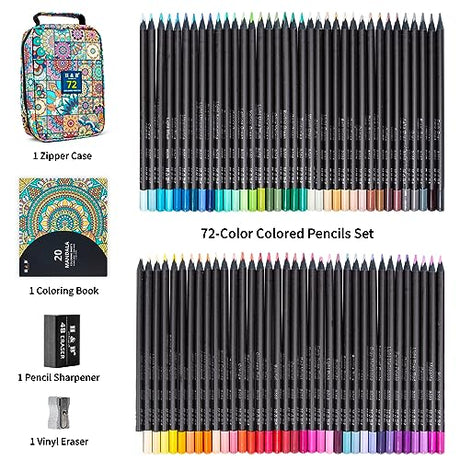FINGERTIP STORY 72-Color Colored Pencils Set with Coloring Book, Eraser, and Sharpener - Perfect for Drawing and Coloring - Soft Oil-Based Cores FINGERTIP STORY