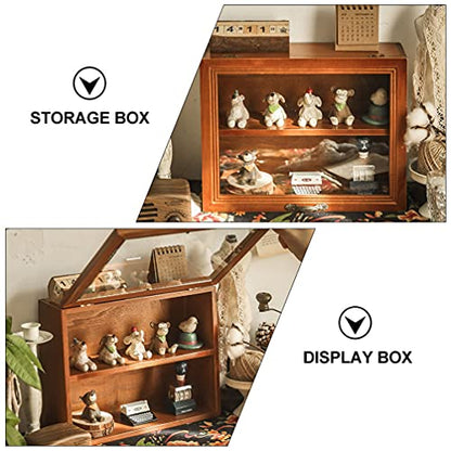 Wood Cabinet Mug Display Box, Wood Shadow Box Shot Glasses Display Case Shelf Action Figurine Display Shelf for Counter Top Collectibles Display Case