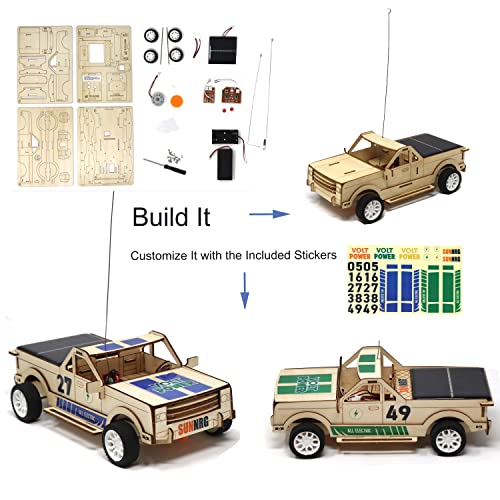 TOYLOGS Wooden Car Model Kit Truck - DIY 3D Puzzle Toy with Remote Control, Solar Power Panel - STEM Projects for Kids Ages 8-12, Educational Science TOYLOGS