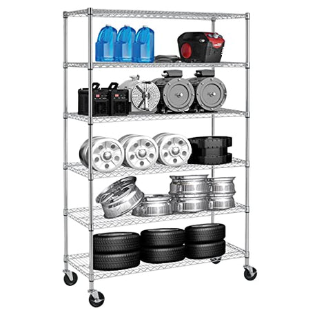 Storage Shelves Heavy Duty, 5999 Lb Capacity Wire Shelving Units Metal Shelf with Wheels NSF Certification 48" L×18" W×72" H Height Adjustable for Dlewmsyic