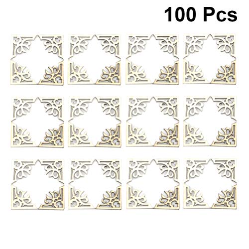 Exceart 100pcs Unfinished Wood Slices Wooden Book Corner Protectors DIY Craft Wood Embellishments for Scrapbooking Album Menu Home Wedding Decoration EXCEART