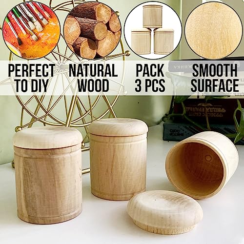 AEVVV 3pcs 2.8''x2'' Round Wooden Box with Lid Trinket Box Wedding Jewelry Box Decorative Boxes DIY Storage Trinket Bearer Container Case Wood Ring
