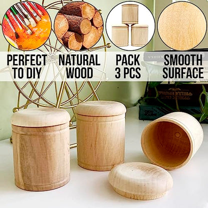 AEVVV 3pcs 2.8''x2'' Round Wooden Box with Lid Trinket Box Wedding Jewelry Box Decorative Boxes DIY Storage Trinket Bearer Container Case Wood Ring