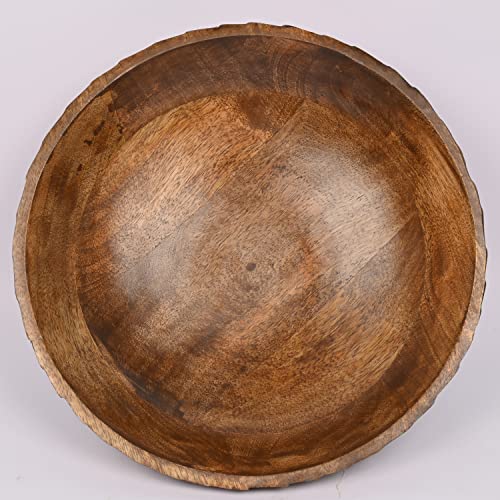 EDHAS Mango Wood Decorative Wooden Bowl Hand Carved Home Decor for Dining Table Center, Living Room, Kitchen Décor (12" x 12' x 4.75") - WoodArtSupply