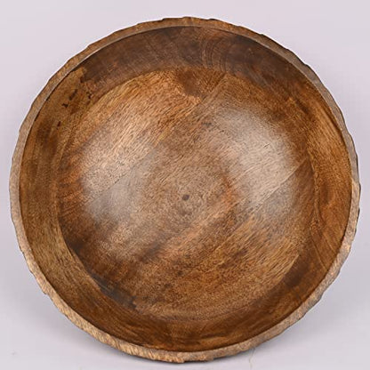 EDHAS Mango Wood Decorative Wooden Bowl Hand Carved Home Decor for Dining Table Center, Living Room, Kitchen Décor (12" x 12' x 4.75") - WoodArtSupply