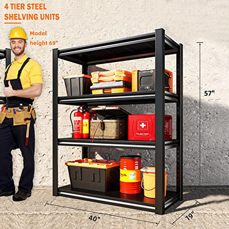 Raybee 40" Wide Garage Shelving Heavy Duty, Garage Storage Shevles Heavy Duty Shelving, Adjustable 4 Tier Metal Shelving, Garage Shelves Heavy Duty Raybee