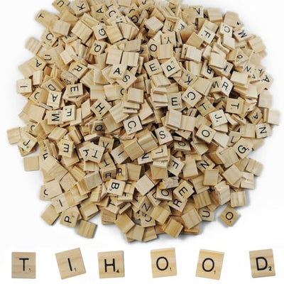 TIHOOD 1000PCS Scrabble Letters for Crafts, Wood Scrabble Tiles, DIY Wood Gift Decoration, Making Alphabet Coasters and Scrabble Crossword Game