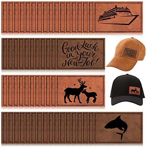 80 Pcs Blank Leatherette Hat Patches with Adhesive Rustic Patches Laser Supplies Faux Leather Hat Patches with Iron on Adhesive Bulk for Hat Shirt Juexica