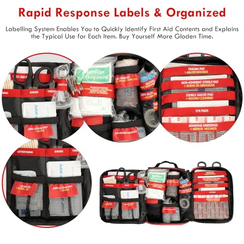 Pasenhome First Aid Kits, Trauma First Aid Kit, Premium Emergency Kits, First Aid Bag with Labelled Compartments for Home, Office, Car, Outdoor, Pasenhome