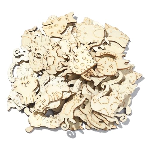 UR Urlifahall 100 Pcs Halloween Black Cat Wood Cutouts Cat Ornaments Wood Pieces Wood Black Cat Decor for DIY Craft Supplies UR URLIFEHALL