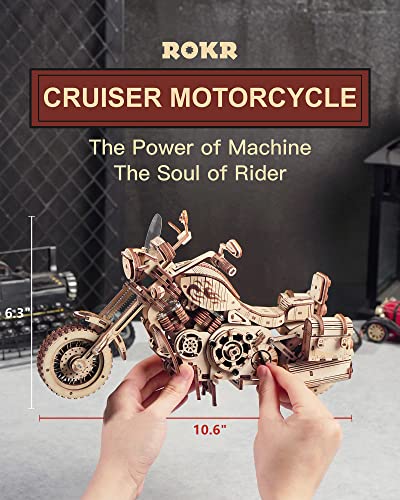 ROKR 3D Wooden Motorcycle Puzzle-Wood Model Car Kits to Build for Adults-Brain Teaser Gearjits Puzzle-1:8 Scale Cruiser Motorcycle as A Gift for - WoodArtSupply