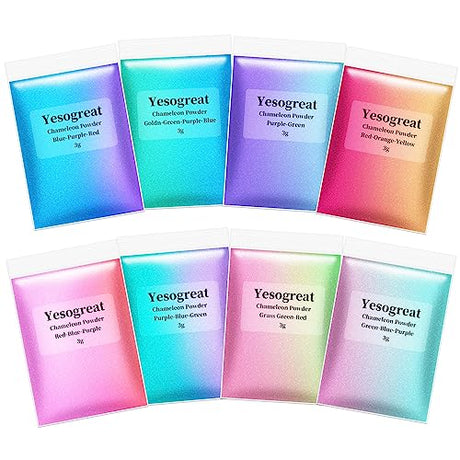 8 Colors Chameleon Mica Powder, Epoxy Resin Color Pigment Powder, Color Shift Mica Powder Set, Epoxy Resin Pigment Powder for Nail Art, Soap Making, yesogreat