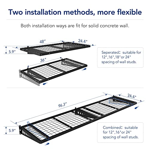 FLEXIMOUNTS 2-Pack 2x4ft Bike Storage Rack Garage Wall Shelves, 24-inch-by-48-inch, Black - WoodArtSupply