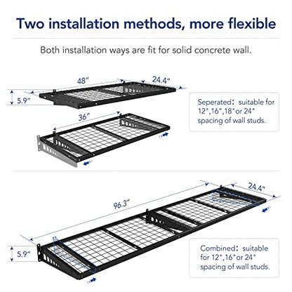 FLEXIMOUNTS 2-Pack 2x4ft Bike Storage Rack Garage Wall Shelves, 24-inch-by-48-inch, Black - WoodArtSupply