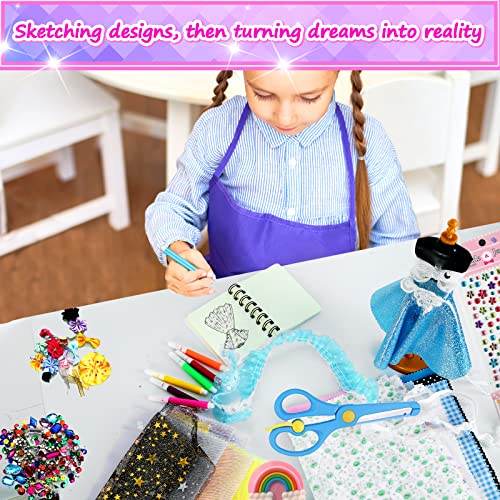 AMOPRO Fashion Designer Kit for Girls, 300PC+ Creativity DIY Arts & Crafts  Design with 2 Mannequins, Learning Toys Doll Clothes Making Sewing Kit for