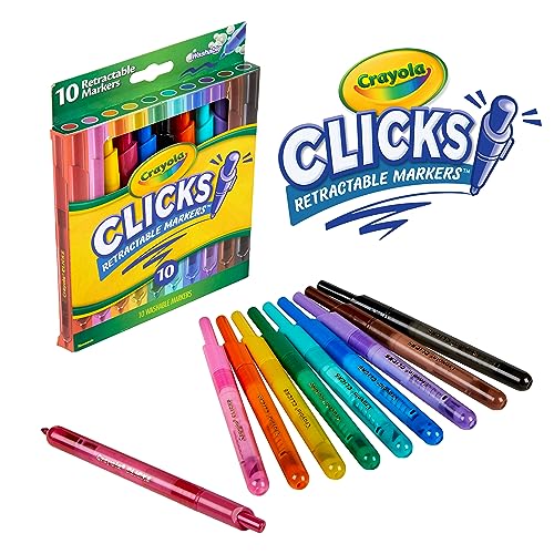 Crayola Clicks Washable Markers with Retractable Tips, School Supplies, Art Markers, 10 Count. Crayola