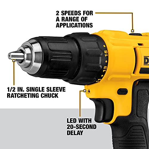 DEWALT 20V Max Cordless Drill / Driver Kit, Compact, 1/2-Inch (DCD771C2), Dewalt Yellow DEWALT
