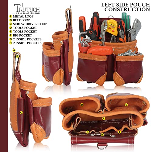 TRUTUCH Grain Leather 18 Pockets | Tool Rig Set | Tool Pouch | Drywall Tool Belt | Carpenter Tool Bag | Leather Tool Belts for Men | Construction | TRUTUCH
