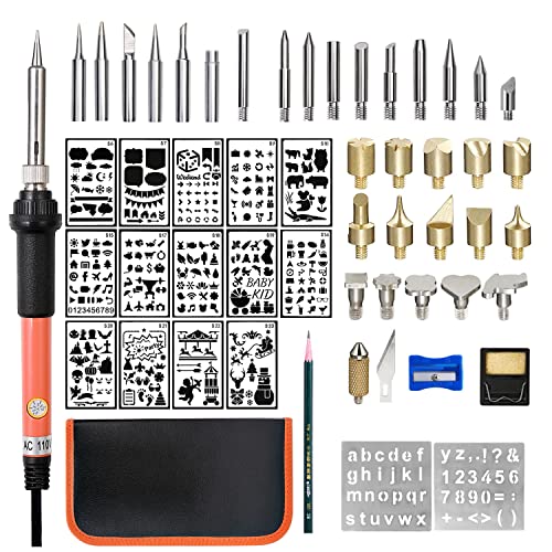 gerleek Wood Burning Kit Woodburning Tool with Soldering Iron 54 PCS Woodburner Temperature Adjustable with Soldering Iron Set Pyrography Wood