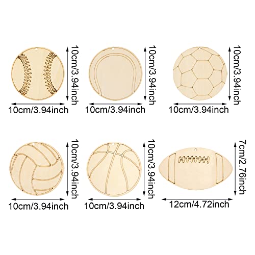 yueton 36PCS Sports Theme Wooden Hanging Ornaments Volleyball Basketball Baseball Tennis Soccer Football Shaped Unfinished Blank Wood Pieces Wood