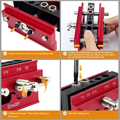 IMINJOY Self Centering Dowel Jig, Wood Dowel Drill Guide Tool with Step Drill Guide Bushings Set, Biscuit Joiner Woodworking Tools Drill Jig for