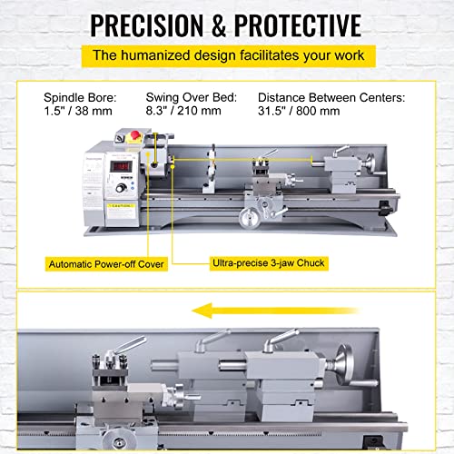 VEVOR Metal Lathe, 210x800 Mini Lathe Machine, 2500 RPM Variable Speed Change, 850W Precision Mini Lathe, Metal Working Lathe with Brushless Motor, - WoodArtSupply