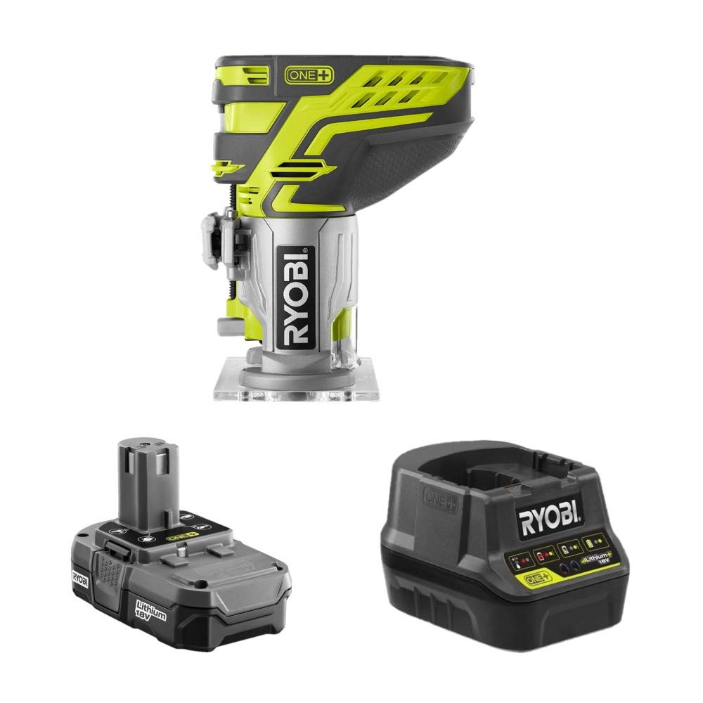 RYOBI 18-Volt Cordless Fixed Base Trim Router Kit with Battery and Charger (Renewed) - WoodArtSupply