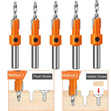 ASNOMY 10Pcs Wood Countersink Drill Bit Set, 5Pcs Countersink Drill Bit with 5Pcs Extra Pilot Drill bit, Tapered Drill Bits with 5/16" Round Shank, ASNOMY