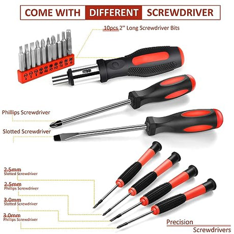 Sundpey Home Tool Kit 148-Pcs - Household Basic portable Hand Repair Tool Set with Case & Ratcheting Screwdriver & Hex Key & Pliers & Wrench & Sundpey